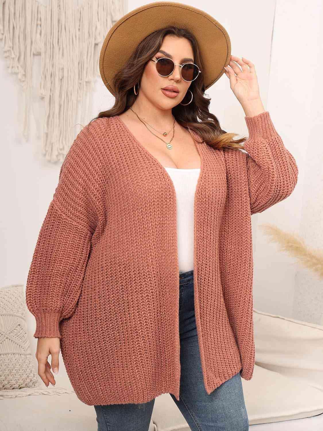 Precisely Knitted Plus Size Open Front Cardigan - MXSTUDIO.COM