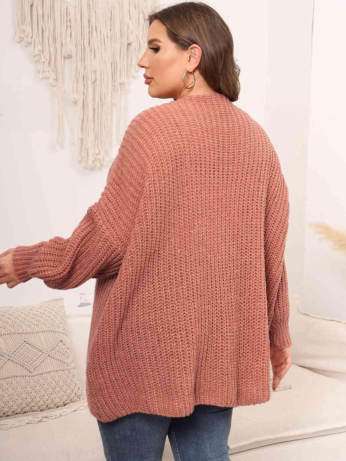 Precisely Knitted Plus Size Open Front Cardigan - MXSTUDIO.COM