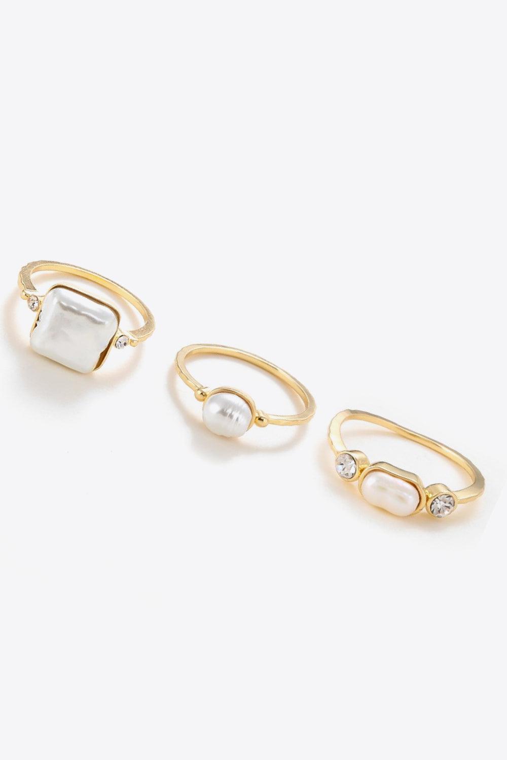 Precisely Styled 18K Gold-Plated Pearl Ring Set - MXSTUDIO.COM