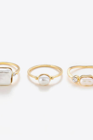 Precisely Styled 18K Gold-Plated Pearl Ring Set - MXSTUDIO.COM