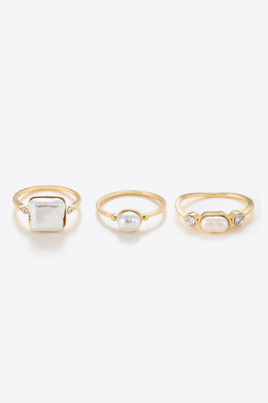 Precisely Styled 18K Gold-Plated Pearl Ring Set - MXSTUDIO.COM