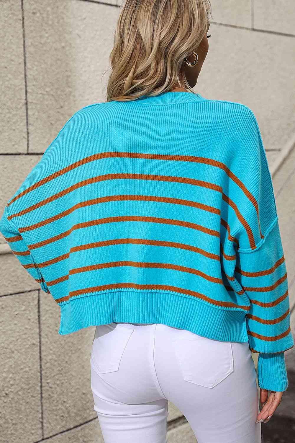 Preppy Chic Crew Neck Striped Pullover Sweater-MXSTUDIO.COM