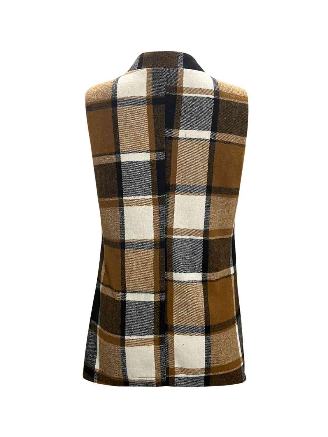 a brown and black plaid vest on a white background