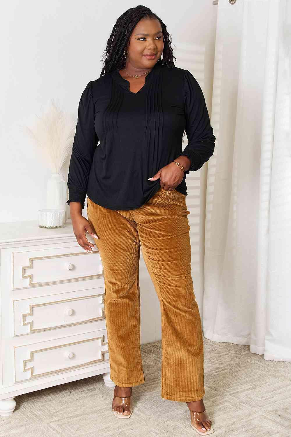 Presentable Puff Sleeve Plus Size Black Blouse - MXSTUDIO.COM