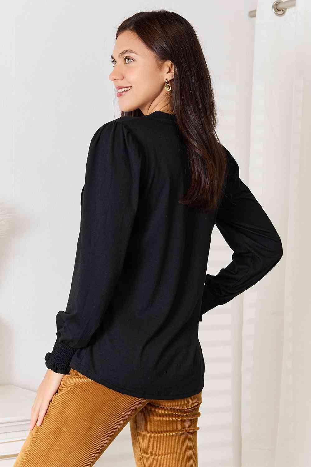 Presentable Puff Sleeve Plus Size Black Blouse - MXSTUDIO.COM