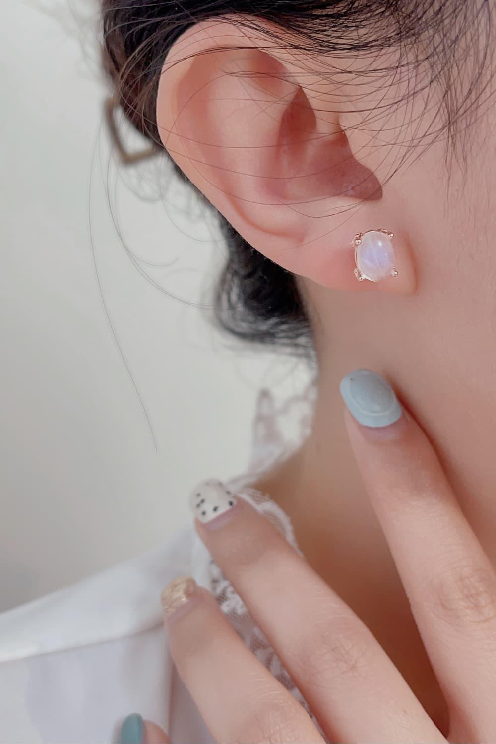 Prettiness 925 Sterling Silver Moonstone Stud Earrings - MXSTUDIO.COM