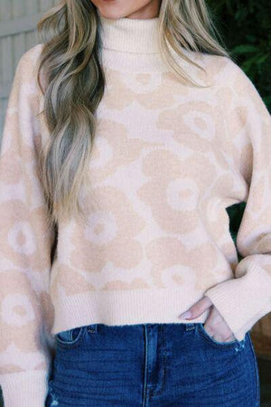 Pretty Chic Turtleneck Floral Knitted Sweater-MXSTUDIO.COM