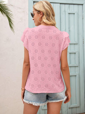 Pretty In Pink Flutter Sleeve Eyelet Blouse - MXSTUDIO.COM