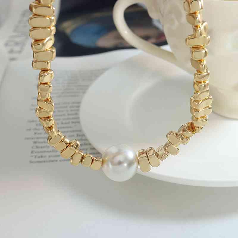 Pretty Shine Pearl Accent Geometric Beaded Necklace-MXSTUDIO.COM