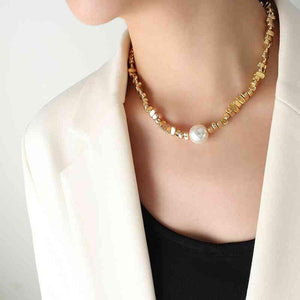 Pretty Shine Pearl Accent Geometric Beaded Necklace-MXSTUDIO.COM