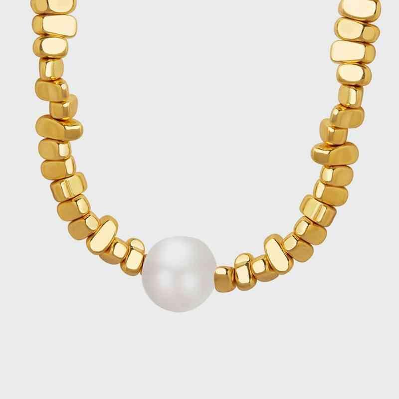 Pretty Shine Pearl Accent Geometric Beaded Necklace-MXSTUDIO.COM