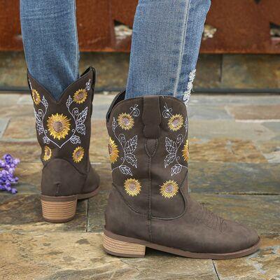a pair of cowboy boots with sunflowers on them