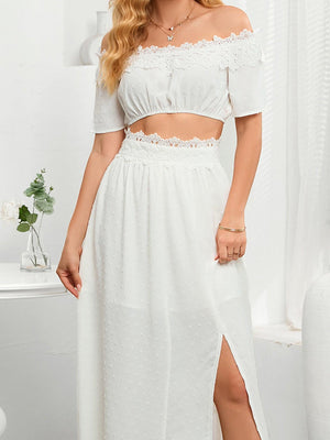 Pretty Swiss Dot Lace Crop Top Maxi Skirt Set - MXSTUDIO.COM