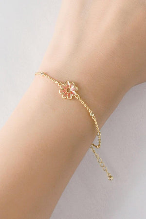 Pretty Zircon Detail Gold Flower Chain Bracelet - MXSTUDIO.COM