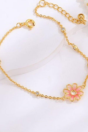 Pretty Zircon Detail Gold Flower Chain Bracelet - MXSTUDIO.COM