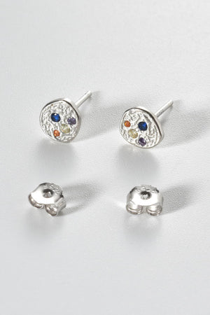 Prime Multicolored Zircon Sterling Silver Stud Earrings - MXSTUDIO.COM