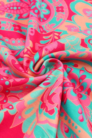 a pink and blue floral print fabric