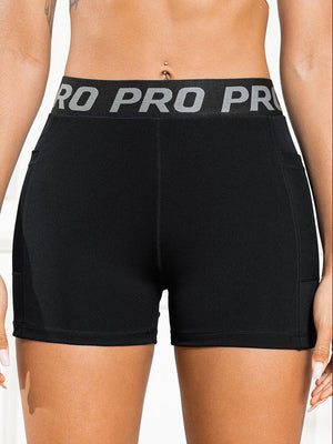 a woman in black shorts with the words pro pro printed on it