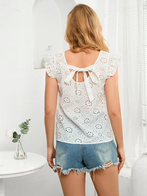 Pure And Simple Tie Back V-Neck Eyelet Tank Top - MXSTUDIO.COM