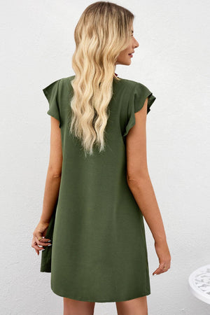 Pure Soul Tie Neck Flutter Sleeve Shift Mini Dress - MXSTUDIO.COM