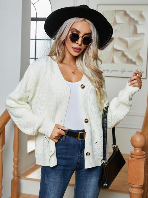 Pure Warmth Button Up White Cardigan - MXSTUDIO.COM