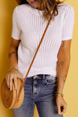 Pure White Openwork Ribbed Blouse - MXSTUDIO.COM