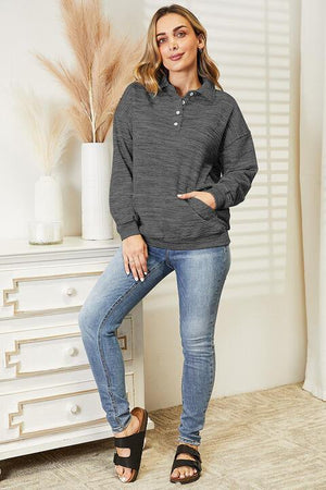 Quarter-Button Women's Collared Sweatshirt - MXSTUDIO.COM