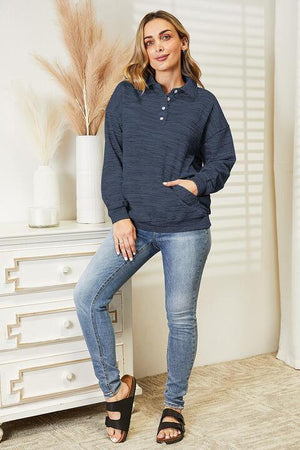 Quarter-Button Women's Collared Sweatshirt - MXSTUDIO.COM