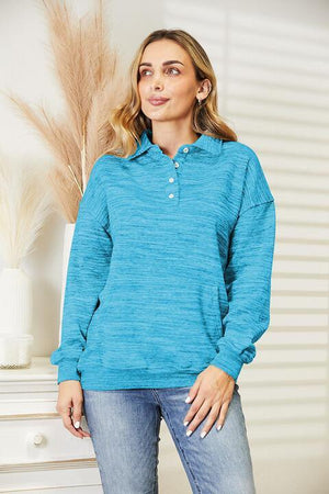 Quarter-Button Women's Collared Sweatshirt - MXSTUDIO.COM