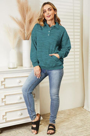 Quarter-Button Women's Collared Sweatshirt - MXSTUDIO.COM