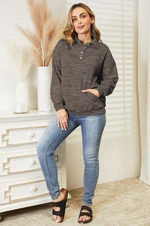 Quarter-Button Women's Collared Sweatshirt - MXSTUDIO.COM