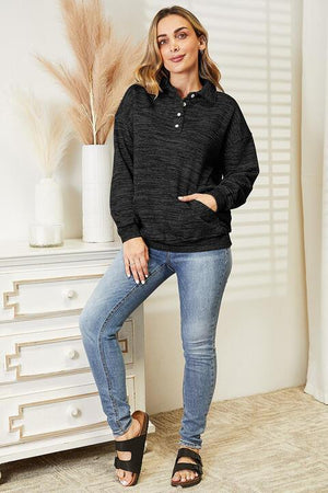 Quarter-Button Women's Collared Sweatshirt - MXSTUDIO.COM