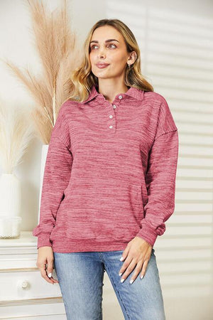 Quarter-Button Women's Collared Sweatshirt - MXSTUDIO.COM