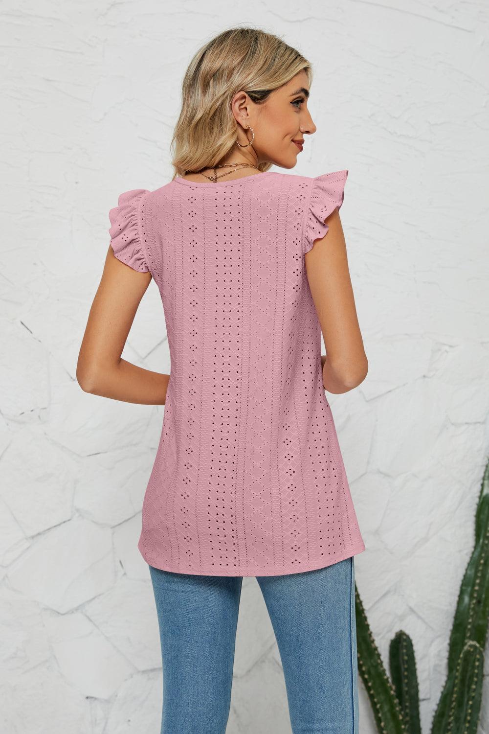 Radiant Aura Cap Sleeves Eyelet Top - MXSTUDIO.COM