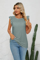 Radiant Aura Cap Sleeves Eyelet Top - MXSTUDIO.COM