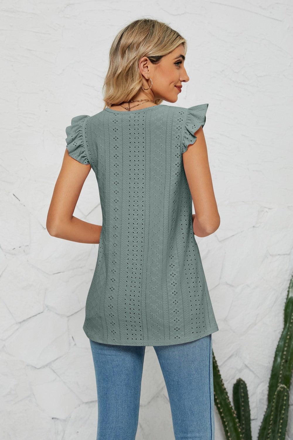 Radiant Aura Cap Sleeves Eyelet Top - MXSTUDIO.COM