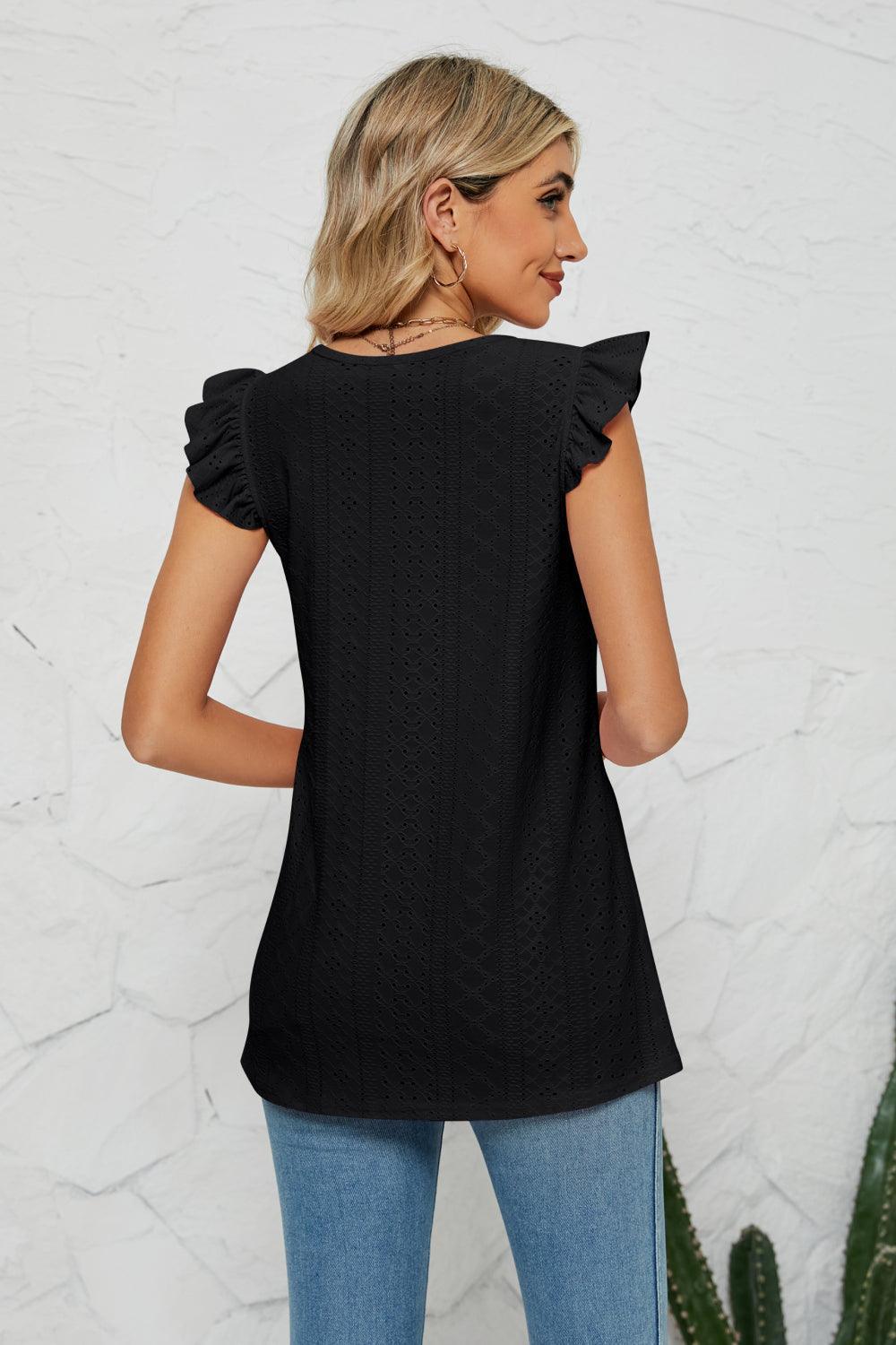 Radiant Aura Cap Sleeves Eyelet Top - MXSTUDIO.COM