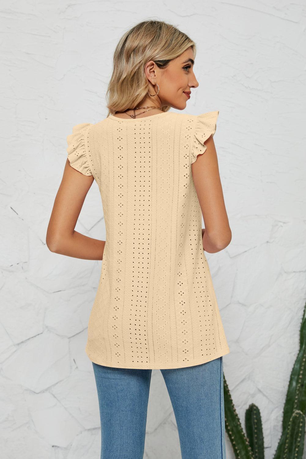 Radiant Aura Cap Sleeves Eyelet Top - MXSTUDIO.COM