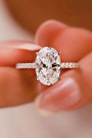 Radiant Platinum-Plated 2 Carat Oval Moissanite Ring - MXSTUDIO.COM