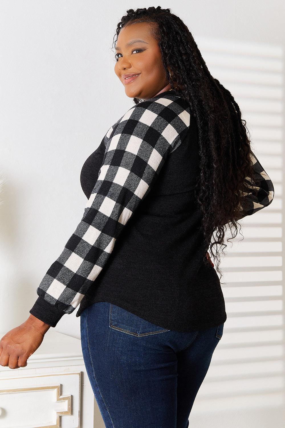 Radiant Sequin Reindeer Graphic Plus Size Plaid Top - MXSTUDIO.COM