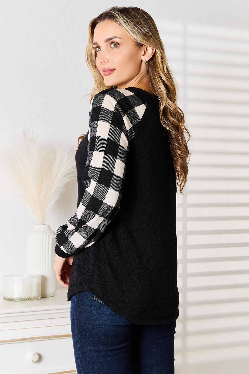 Radiant Sequin Reindeer Graphic Plus Size Plaid Top - MXSTUDIO.COM