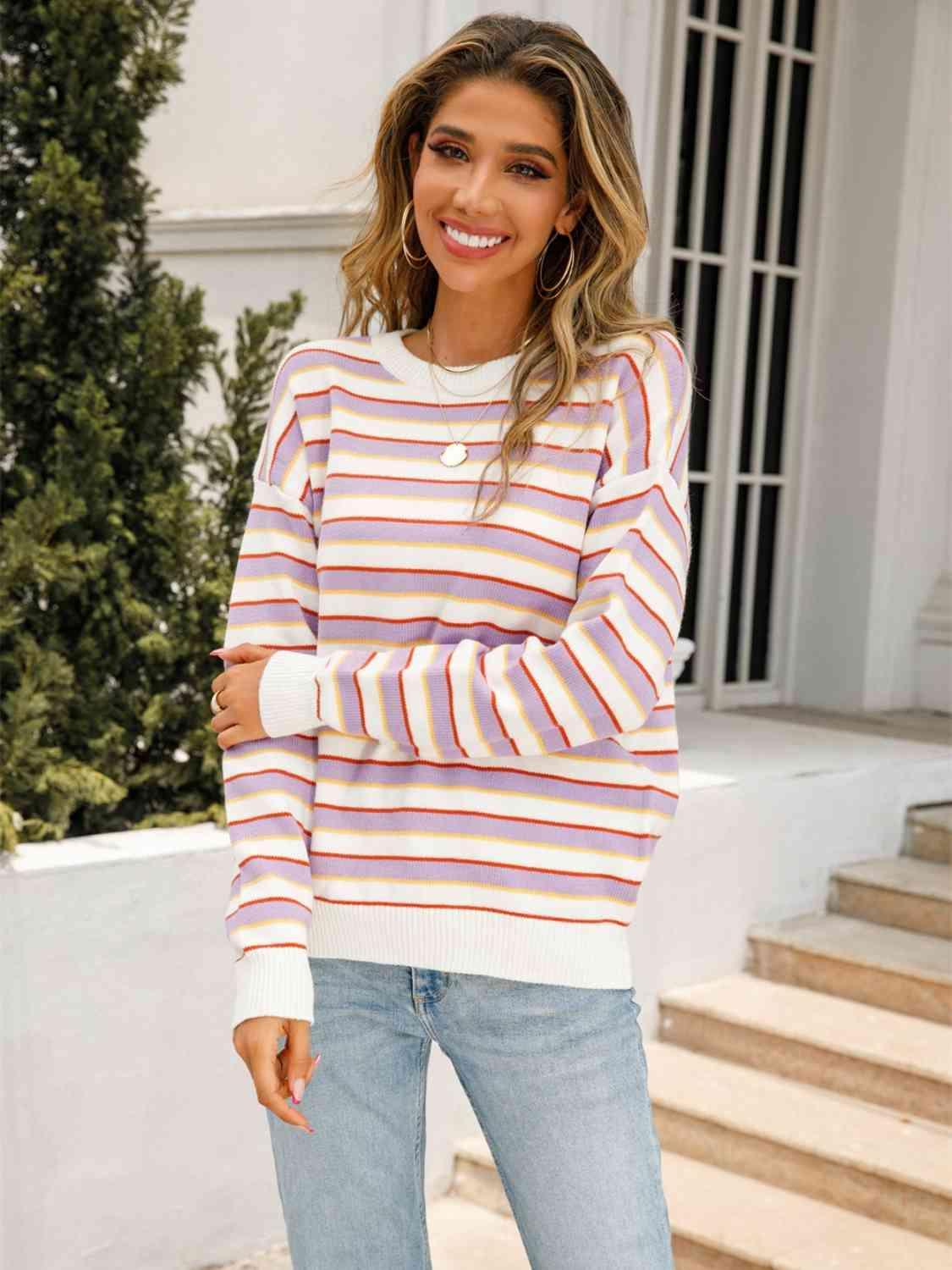 Radiate Warmth And Positivity Striped Knit Sweater - MXSTUDIO.COM