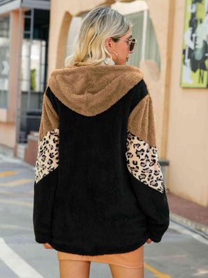 Raging Warmth Leopard Hooded Teddy Jacket-MXSTUDIO.COM