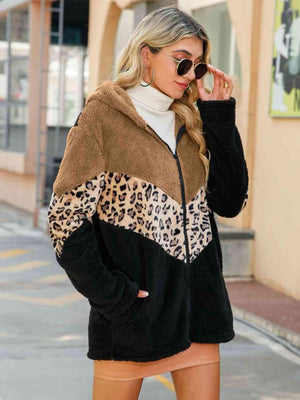 Raging Warmth Leopard Hooded Teddy Jacket-MXSTUDIO.COM