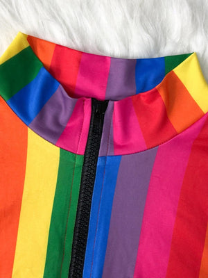 a rainbow colored jacket with a zipper