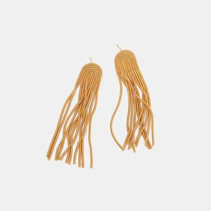 a pair of yellow earrings with long fringes