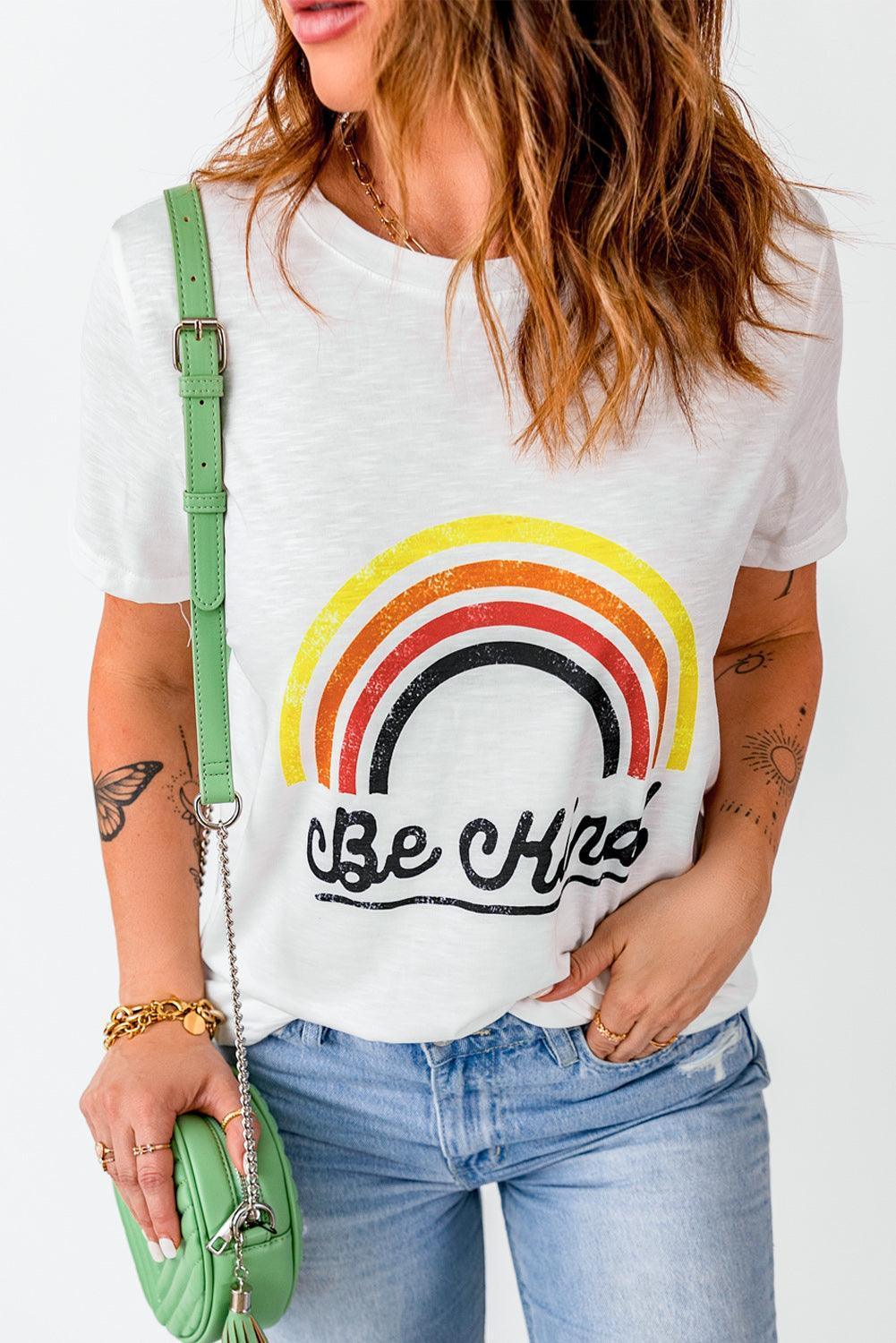 Rainbow White Graphic Be Kind T Shirt - MXSTUDIO.COM