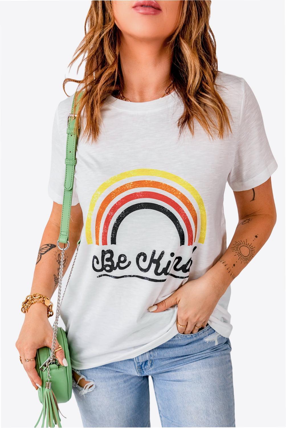 Rainbow White Graphic Be Kind T Shirt - MXSTUDIO.COM