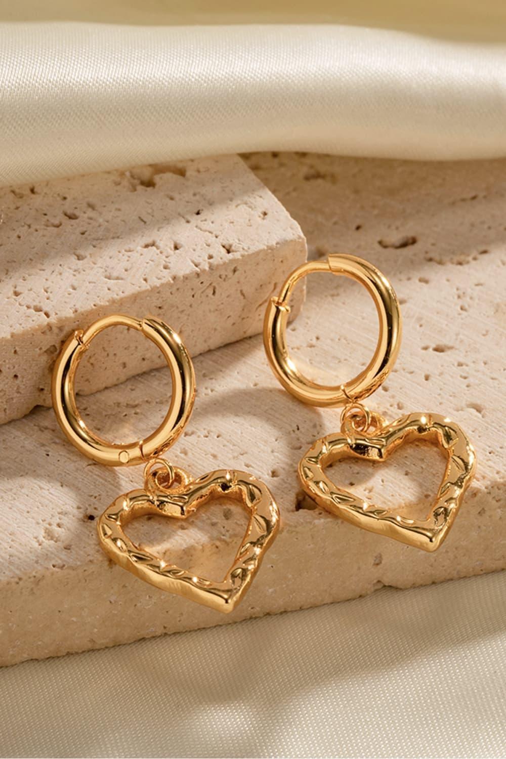 Ravishing 18K Gold-Plated Heart Drop Earrings - MXSTUDIO.COM