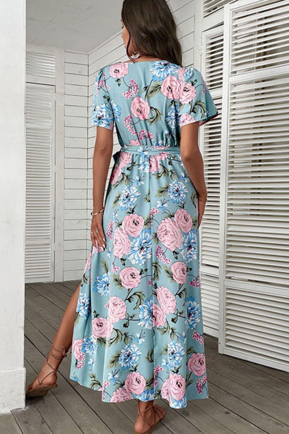 Ravishing Floral Surplice Slit Maxi Dress - MXSTUDIO.COM